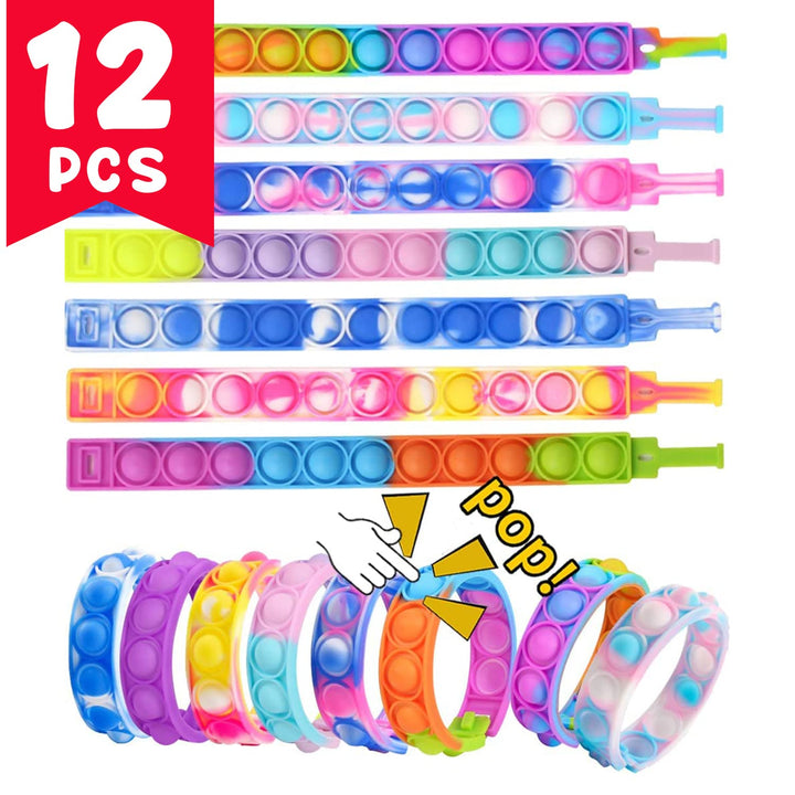 Party Propz Popit Wrist Band Bracelet for Kids - Set of 12pcs Popit Wrist Band for Kids | Rainbow Pop It Hand Band for Kids | Return Gift for Kids | Silicone Toys for Kids PopIt | Push Pop Fidget Toy