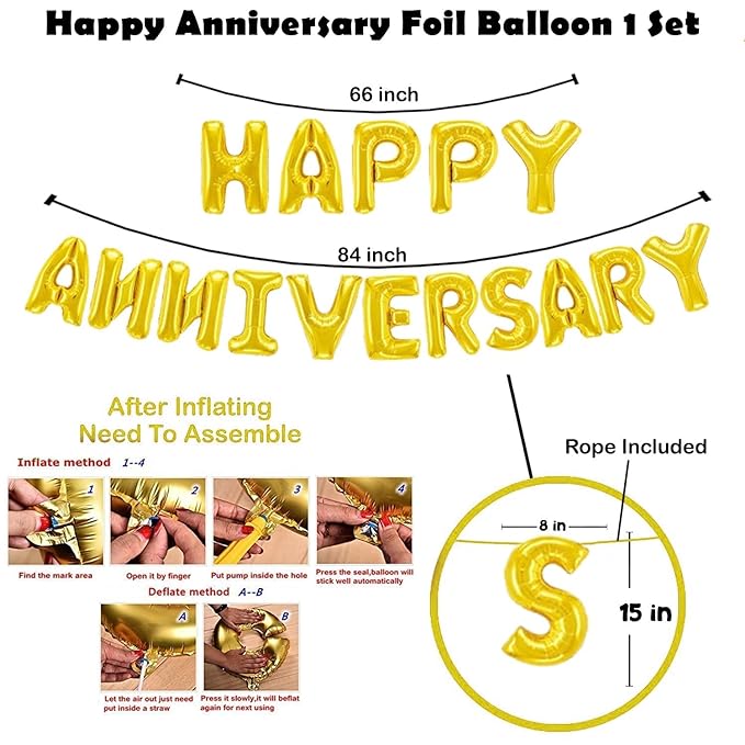Party Propz Happy Anniversary Decoration Items Kit - 44Pcs Wedding Anniversary Decoration Items|Happy Anniversary Foil Balloons|Anniversary Decoration For Couple,Boyfriend,Husband