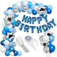 Party Propz Happy Birthday Decorations Kit for Boys- 50pcs with Foil Balloon, Latex & Metallic Balloons, Balloon Arch & Glue Dot/Blue Balloons For Decoration/Blue and White Balloons for Decoration