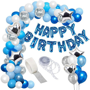 Party Propz Happy Birthday Decorations Kit for Boys- 50pcs with Foil Balloon, Latex & Metallic Balloons, Balloon Arch & Glue Dot/Blue Balloons For Decoration/Blue and White Balloons for Decoration