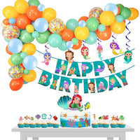 Party Propz Mermaid Theme Birthday Decoration - 83 Pcs, Happy Birthday Decorations For Girls, Kids | Mermaid Metallic Balloons, Cake Topper, Swirls | Ariel Theme Party Decoration | Birthday Banner(Cardstock)