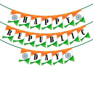 Party Propz 3 Feet Multicolor Triangle Flag Paper Bunting Banner Pennant Banners for Republic Day Hanging Decorations, 1 Set