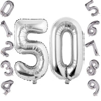 Party Propz Large 50 Number Foil Balloon - 16 Inch, Silver Number Foil Balloon | Fiftieth Birthday and Anniversary Balloon Decoration | Silver Foil Balloon for 50th Birthday Decoration Items