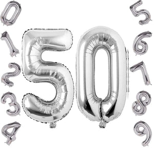 Party Propz Large 50 Number Foil Balloon - 16 Inch, Silver Number Foil Balloon | Fiftieth Birthday and Anniversary Balloon Decoration | Silver Foil Balloon for 50th Birthday Decoration Items