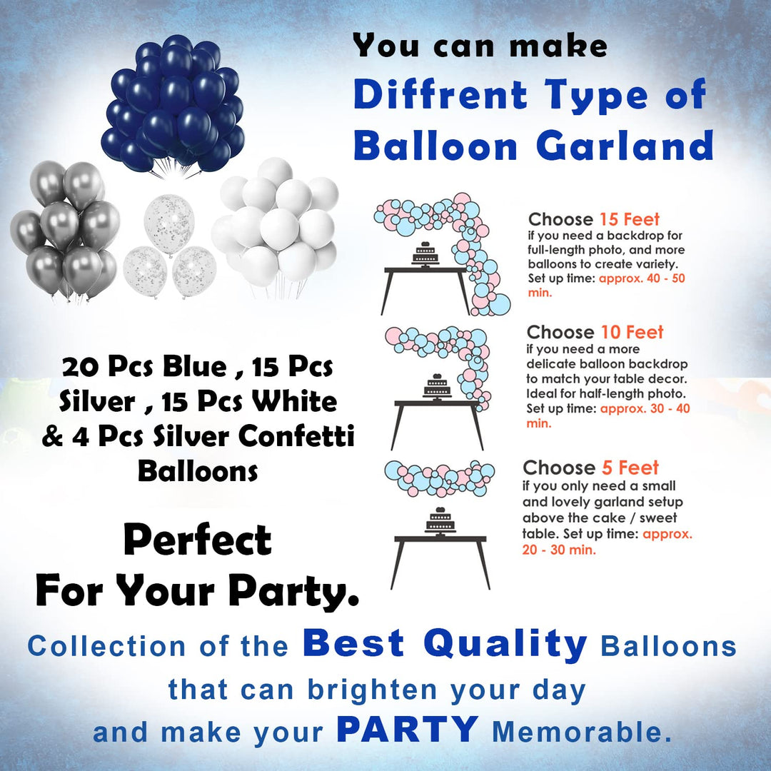 Party Propz Birthday Decoration Items for Boys - Pack of 57 Blue Happy Birthday Decoration Kit | Blue Birthday Decorations for Husband | Blue and Silver Balloons for Birthday Decorations for Boys