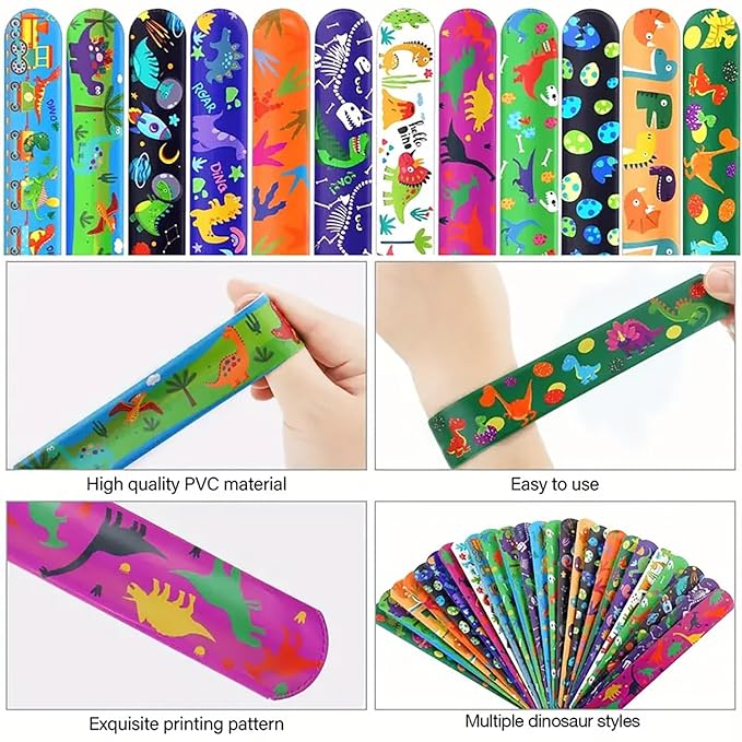 Party Propz Dinosaur Return Gifts for Kids - 12 Pcs Dinosaur Slap Bracelet for Kids | Best Birthday Return Gifts for Kids | Wrist Band for Kids | Slap Bands for Kids Return Gift | Scale Band for Kids