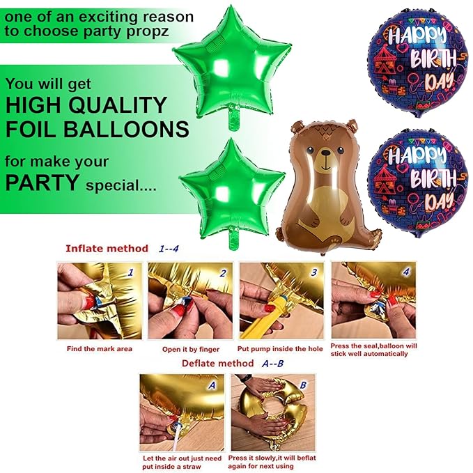 Party Propz Jungle Theme Birthday Decoration - 47 Pcs Purple balloons for Decoration | Jungle Safari Theme Birthday Decoration | 40 inch Brown Bear Foil Balloon | Birthday Decoration items for Boy