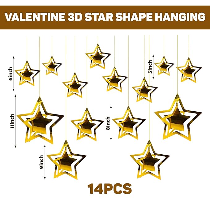 Party Propz 3D Star Hanging Decoration - 14 Pcs | Room Hanging Decor | Ceiling Hanging Decoration Items | Happy Birthday Decoration Items | Decoration Items for Living Room | Hanging Decoration Item
