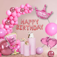 Party Propz Pink Birthday Decoration Items- 46 Pcs, Happy Birthday Decoration Kit For Girls | With Pink & Golden Metallic Balloons, Happy Birthday Banner (cardstock) | Heart Shaped Foil Balloons