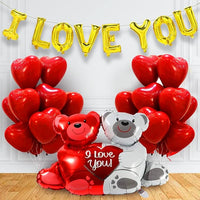 Party Propz Birthday Decoration Items -Set of 34pcs I Love You Foil Balloons For Decoration | With Love Teddy Foil Balloons | Anniversary Balloons | Anniversary Decoration Items For Room