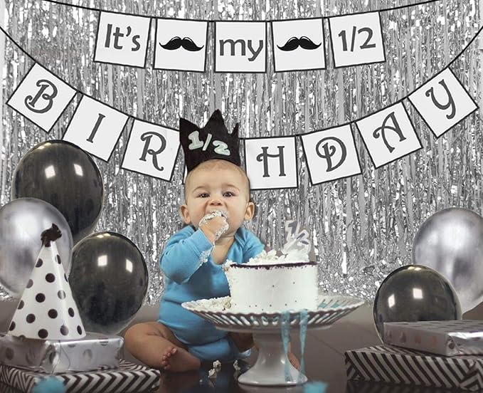 Party Propz Half Birthday Decoration For Baby Boy Combo - 85Pcs Items Set For Half Year Birthday Decorations For Boys - 1/2 Birthday Decorations For Boys - 6 Month Birthday Decorations For Boy