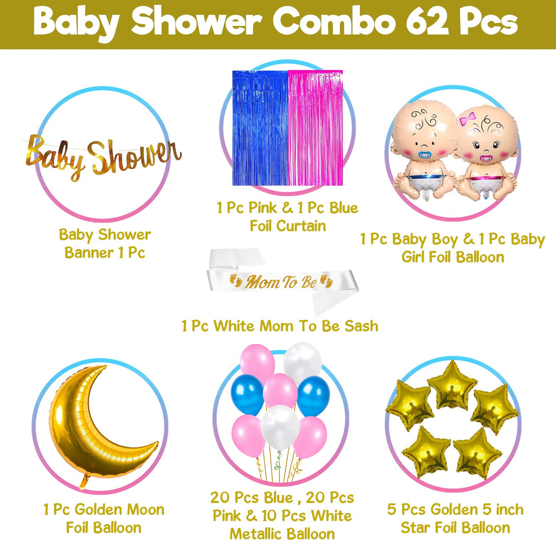 Party Propz Baby Shower Decoration Items - 62 Pcs Mom To Be Props | Baby Shower Decoration Items Traditional | Baby Decoration Items | Mom To Be Decoration Items Set | Baby Shower Party Decoration
