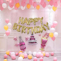 Party Propz Pink Golden White Birthday Foil Balloons Combo Set - 31Pcs For Kids Or Birthday Decoration Items For Girls