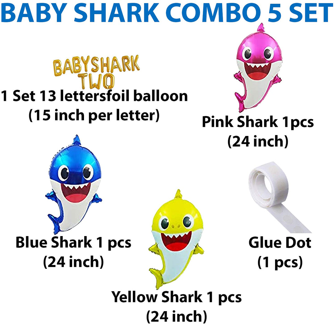 Party Propz foil Baby Shark Theme 2Nd Birthday Decoration Items - 5Pcs Combo|2Nd Birthday Decorations For Girls|Shark Balloons|Second Birthday Decoration For Boys|Baby Birthday Decorations,Multicolor