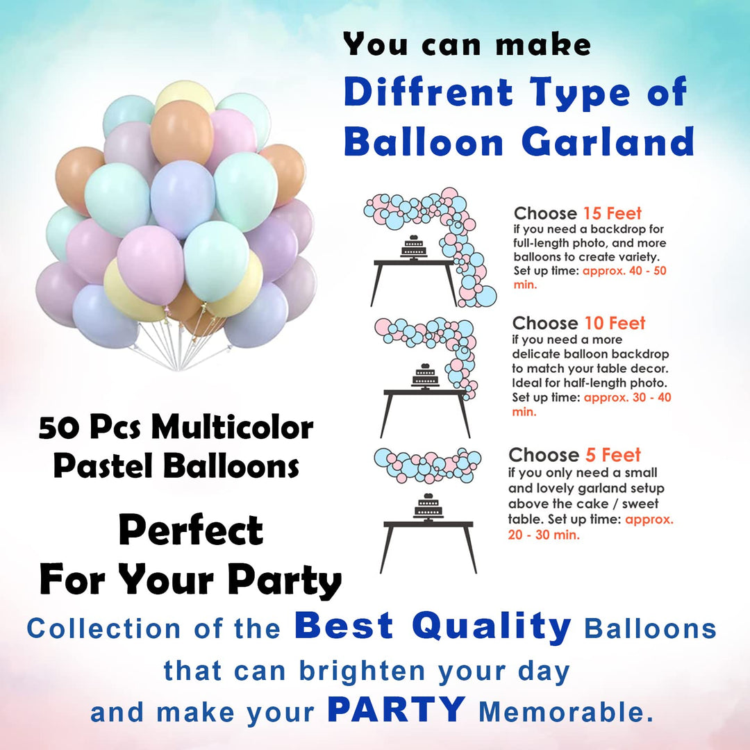 Party Propz Birthday Decoration Items for Kids - Pack of 54, Happy Birthday Decoration Kit with Hand Balloon Pump | Rainbow Theme Birthday Decorations | Multicolor Pastel Balloons for Birthday