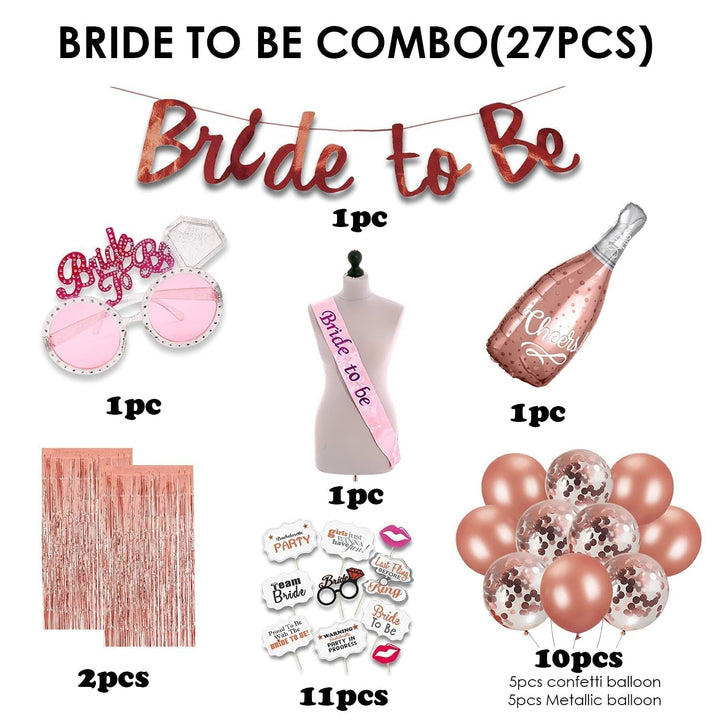 Party Propz Bride To Be Decoration Set Combo - 27Pcs With Bride To Be Props | Bachelorette Party Decorations | Bride To Be Props For Bachelorette Party | Bridal Shower Decorations | Bride To Be Banner