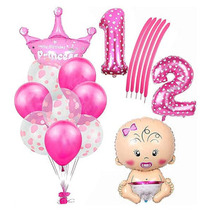 Party Propz Its My Half Birthday Decorations Set - Pink Crown Foil Balloon, Baby Girl Balloon, Heart Baloons - Half Birthday Decoration For Baby Boy or baby girl,1/2 Birthday