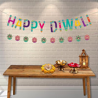 Party Propz Shubh Dipawali Decoration - Happy Diwali Decoration Combo | Diya Shape Banner (Cardstock) | Happy Diwali Banner | Diwali Decoration Items For Home | Happy Diwali Banner Decoration