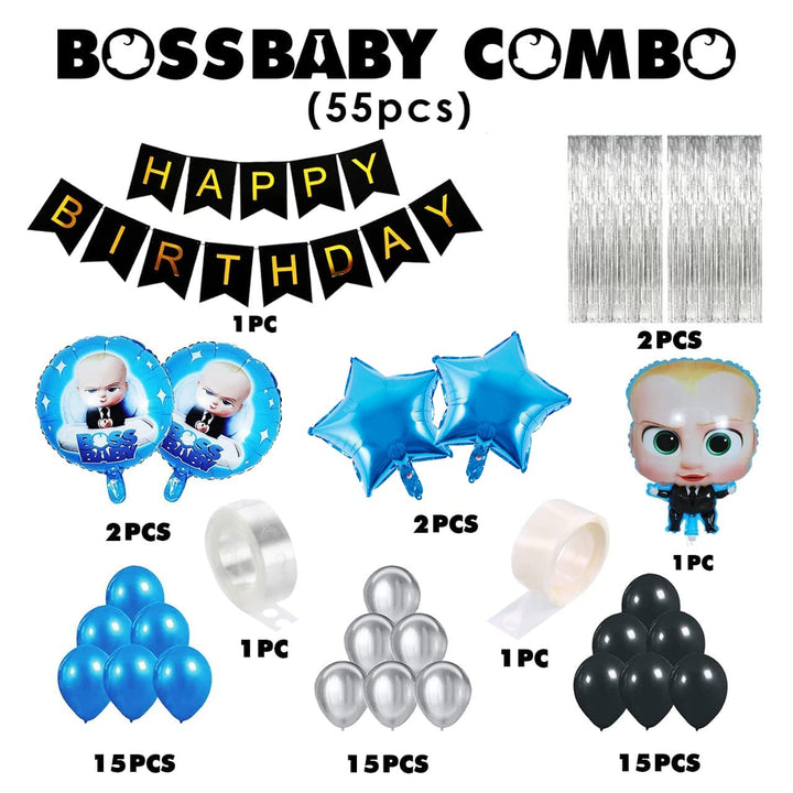 Party Propz Baby Boss Theme Birthday Decorations-55 Pcs Boss Baby Birthday Decorations|Happy Birthday Banner(Cardstock)|Boss Baby Birthday Decorations Items Kit|Blue Balloons For Birthday Decoration