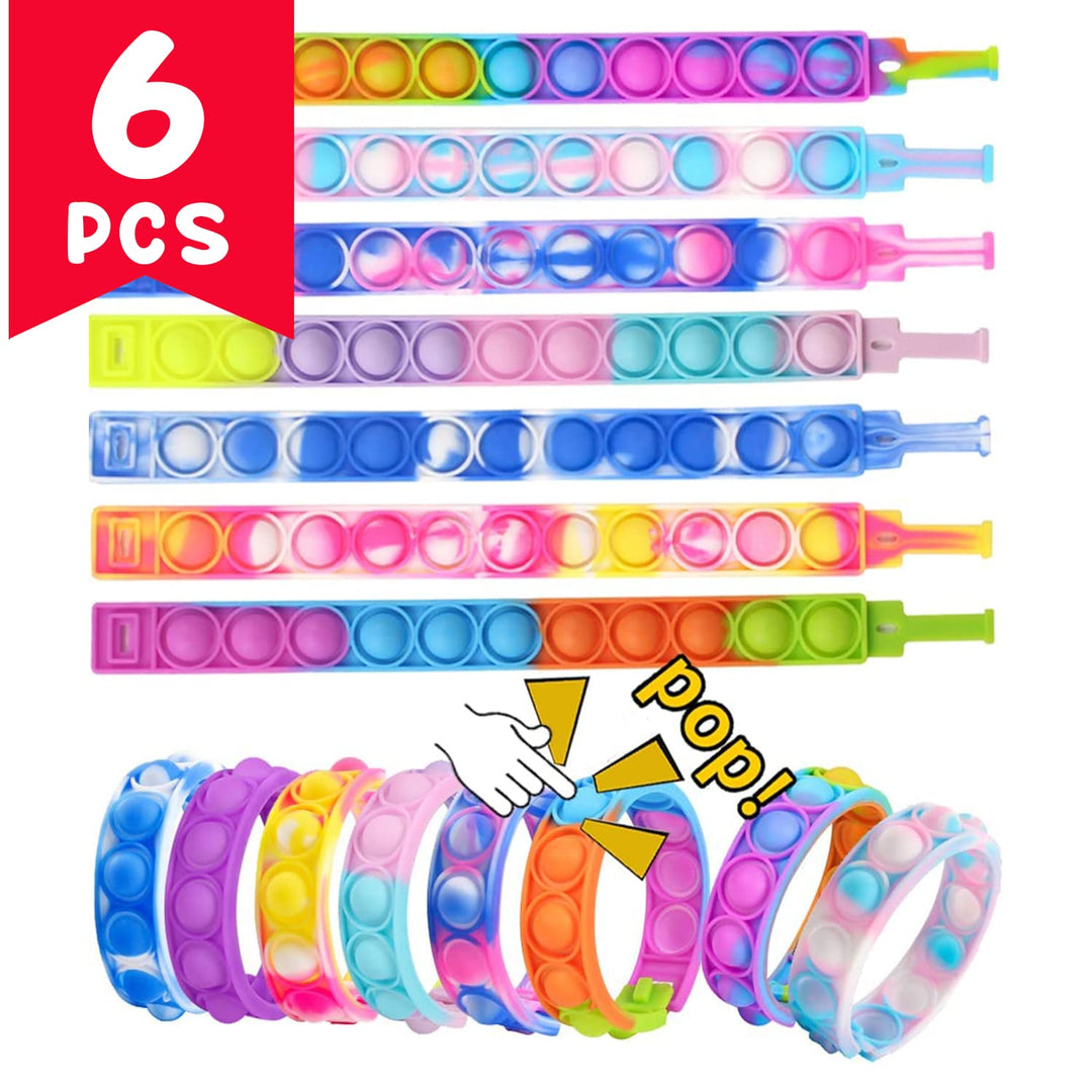 Party Propz Kids Return Gifts for Birthday- 6pcs Pop It Wrist Band For Kids | Rainbow Fidget Toys | Return Gifts For Kids | Pop It Bracelet For Kids | Best Birthday Return Gifts | Rainbow Toys For Kid