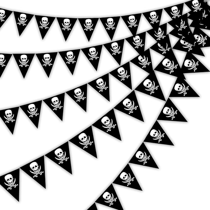Party Propz Pirate Theme Banner Flags (Cardstock) - 90 Flags, Pennant Banner For Decoration | Pirate Flags Decoration For Boys | Bunting Flag Decoration | Birthday Decoration Items | Banner For Party