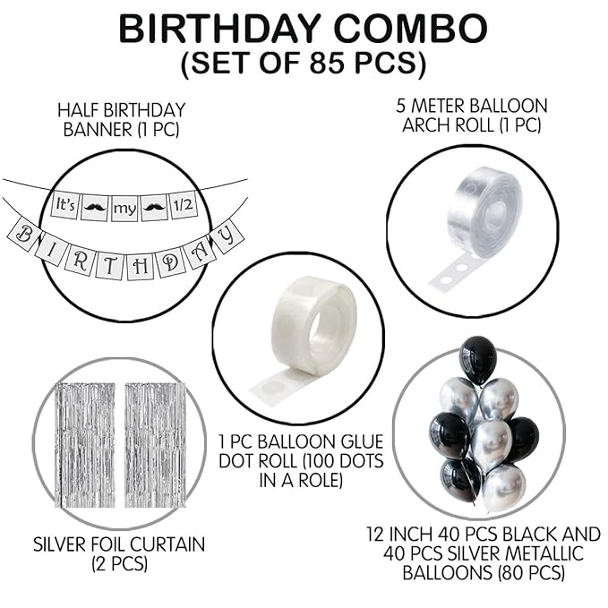 Party Propz Half Birthday Decoration For Baby Boy Combo - 85Pcs Items Set For Half Year Birthday Decorations For Boys - 1/2 Birthday Decorations For Boys - 6 Month Birthday Decorations For Boy