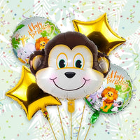 Party Propz Happy Birthday Foil Balloon-Set Of 5 Animal Foil Balloons|Monkey Foil Balloon|Balloon Decoration For Birthday|Happy Birthday Decoration Kit|Jungle Theme Balloons For Decoration|Multicolor
