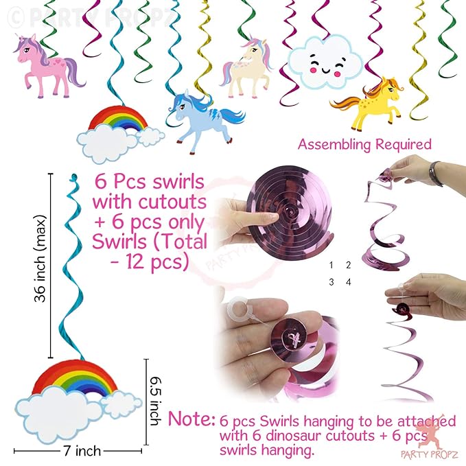 Party Propz Unicorn Swirls For Decoration - 12 Pcs, Unicorn Birthday Decorations For Girls | Swirls For Birthday Decoration | Rainbow Theme Birthday Decoration |Multicolour