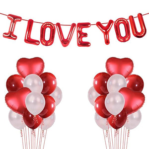 Party Propz Anniversary Decoration Balloons -Set of 35 I Love You Foil Balloon | Red And White Balloons For Decoration | Heart Shaped Balloons | Birthday Decoration Items, Love Balloons For Decoration