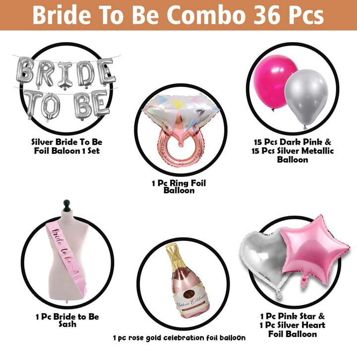 Party Propz Bride To Be Decoration Set Combo - 36 Pcs, Bachelorette Party Decorations | Foil, Metallic Balloons For Decorations | Bride To Be Sash | Bridal Shower Decorations Kit | Bachelorette Set
