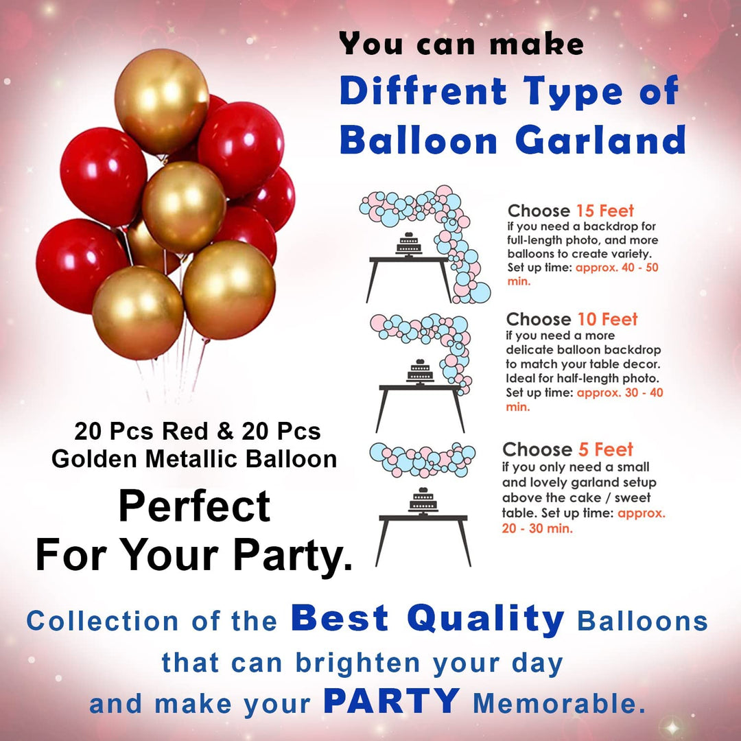Party Propz Birthday Decoration Items-45 Pcs,Birthday Decortion Items For Husband,Wife|Happy Birthday Decorations For Girls,Boys|Red,Gold Metallic,Foil Balloons For Decoration Kit|Arch Tape,Banner