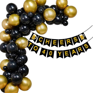 Party Propz Paper, Rubber Cheers To 25 Years Banner And Balloons Combo Set of 41pcs For Adult Party Decoration / Wife, Husband Birthday Party Celebration/Anniversary Decoration Item - Black