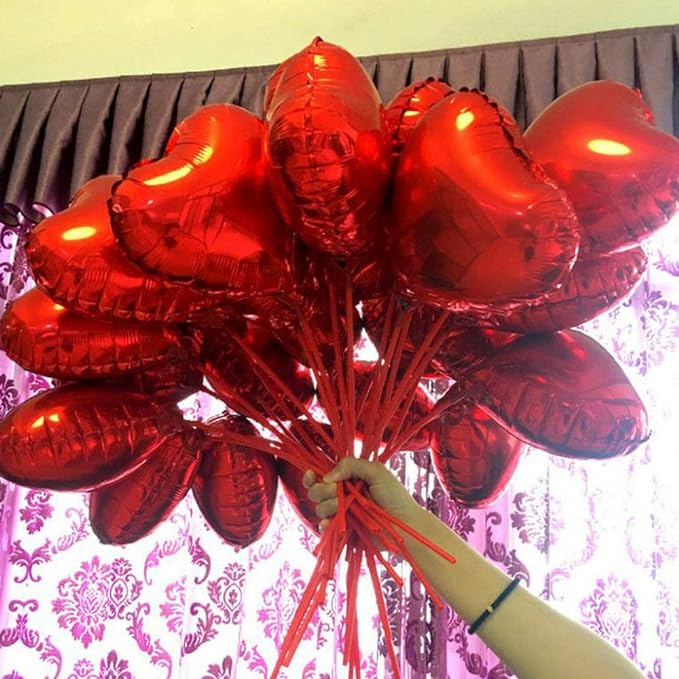 Party Propz 18 inch Air-Filled Foil Balloons for Birthday | Anniversary | Wedding Party Decoration Pack of 5 (5Pcs Red Heart)