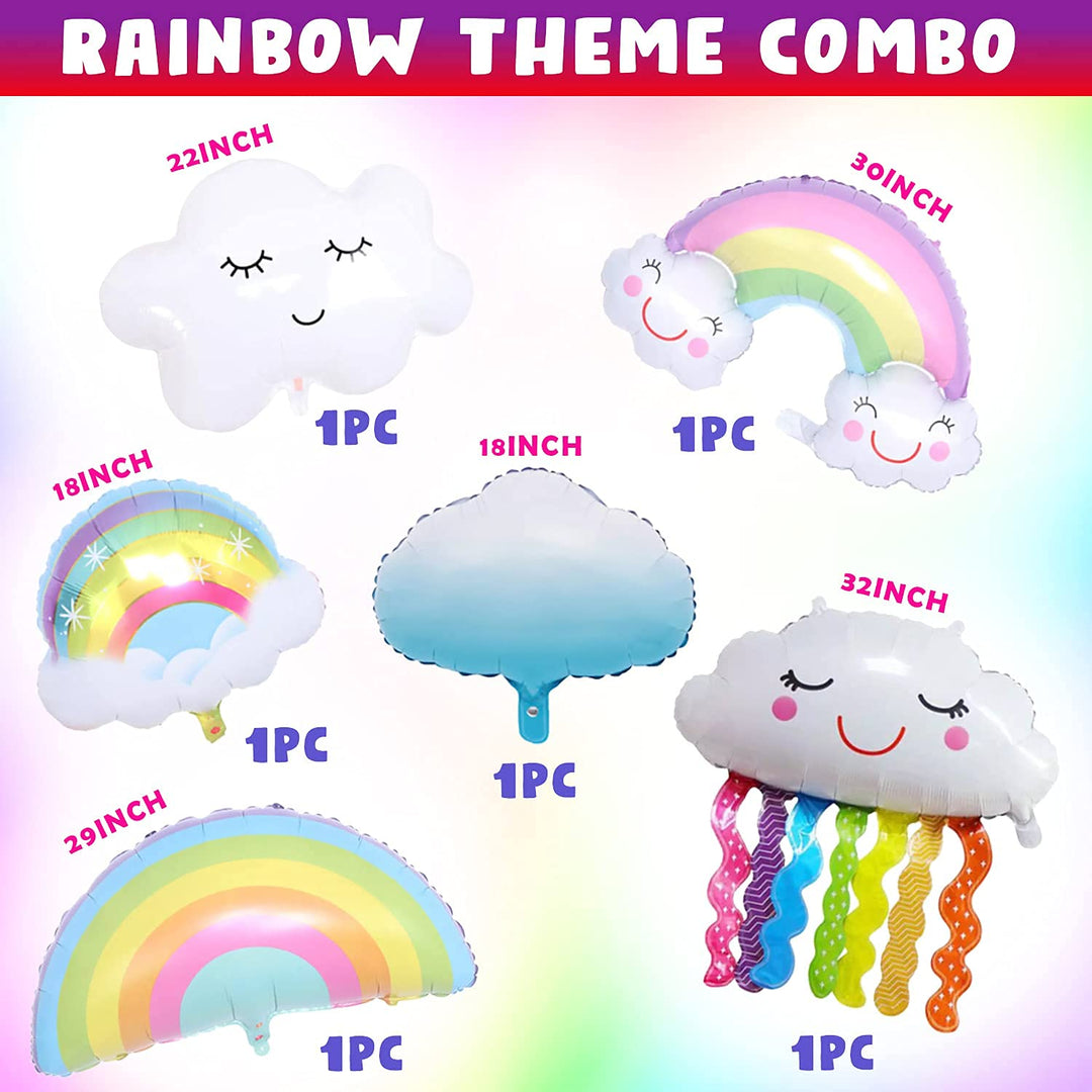 Party Propz Rainbow Theme Birthday Supplies Foil Balloons - Pack of 6 Pcs | Big Size Rainbow Balloons | Rainbow Balloons, Rainbow Theme Birthday Decorations Kids | Cloud Balloons for Decoration