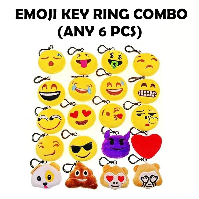 Party Propz Emoji Keychain for girls - 6 Pcs Assorted Smiley Keychain Return Gift for Kids | Smiley Boys Keychain | Birthday Return Gifts for Kids | Emoji Theme Cute Keychains | Key chain for Kids