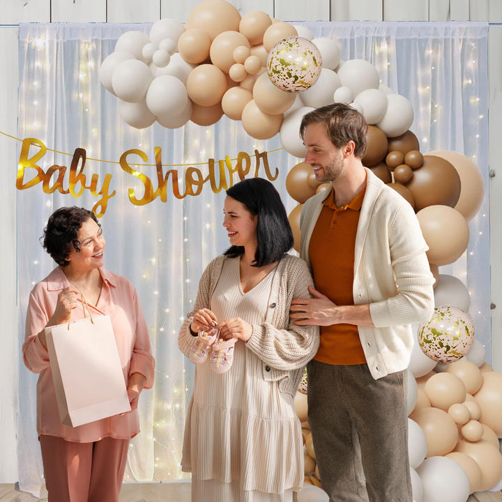 Party Propz Baby Shower Decoration Items - 44Pcs Baby Shower Decorations | Mom To Be Decoration Items Set | Baby Shower Banner (Cardstock) | With Pastel Balloons, White Net Curtains and Led Light