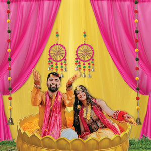 Pink and Yellow Backdrop for Decoration - Pack of 12 Pcs Haldi Decoration Item