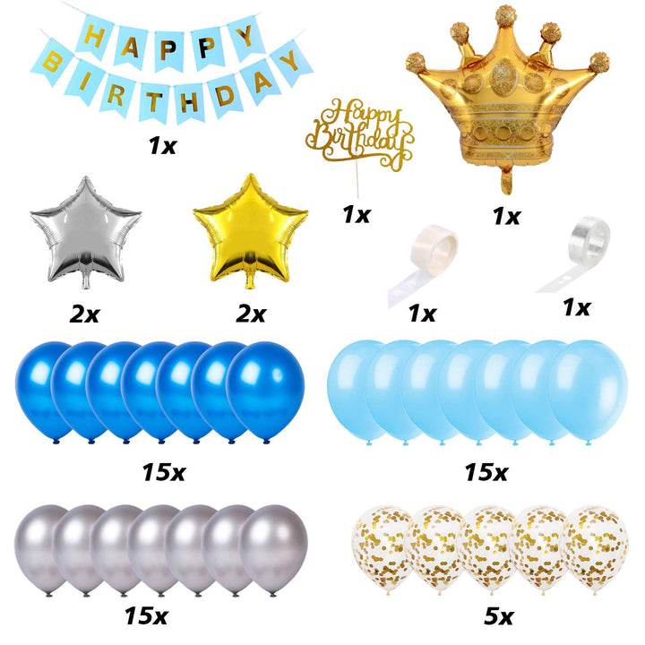 Party Propz Birthday Decorations for Boys - 59 Pcs Happy Birthday Decoration Items for Husband | Blue Birthday Decorations for Boys | Blue Balloons for Birthday Decorations