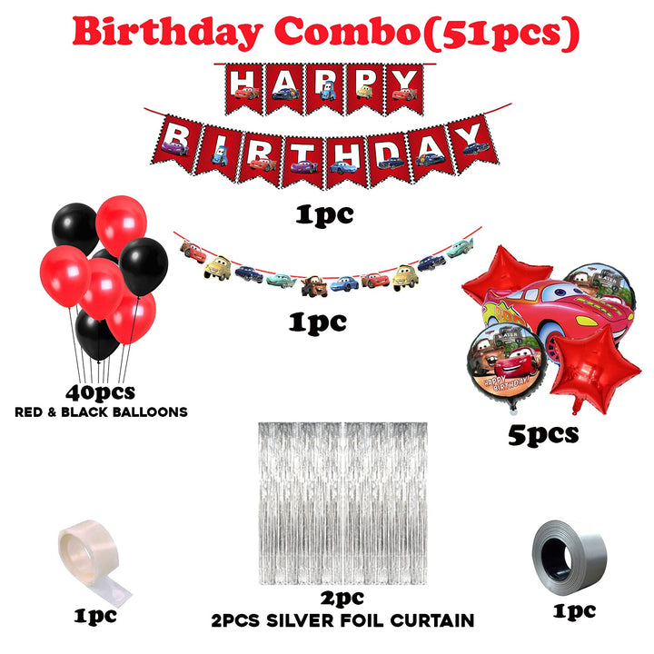 Party Propz Car Theme Decoration For Birthday-51 Pcs,Mcqueen Car Theme Birthday Decorations For Boys|Happy Birthday Decoration For Kids|Lightning Birthday Decoration Items|Foil,Metallic Balloons