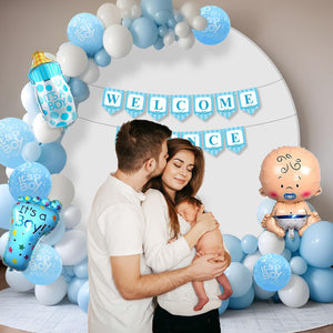 Welcome Baby Home Decoration Kit – 44 Pcs | Blue Theme Baby Shower & Prince Banner Set