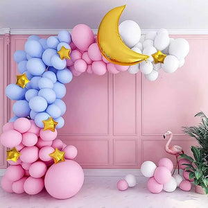 Party Propz Baby Shower Latex Balloons Arc with Golden Moon Foil Combo 52Pcs for Baby 1st Birthday, House Warming Party Decoration