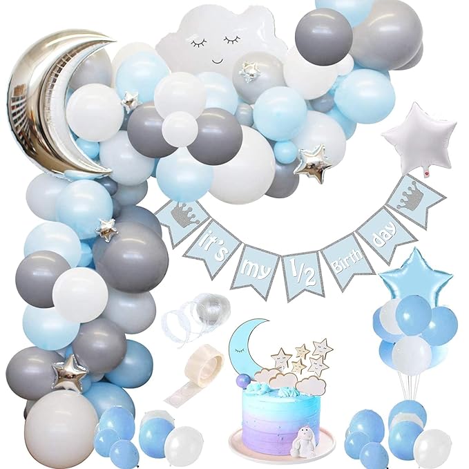 Party Propz Half Birthday Decoration For Baby Boy Combo - 85Pcs Items Set For Half Year Birthday Decorations For Boys - 1/2 Birthday Decorations For Boys - 6 Month Birthday Decorations For Boy