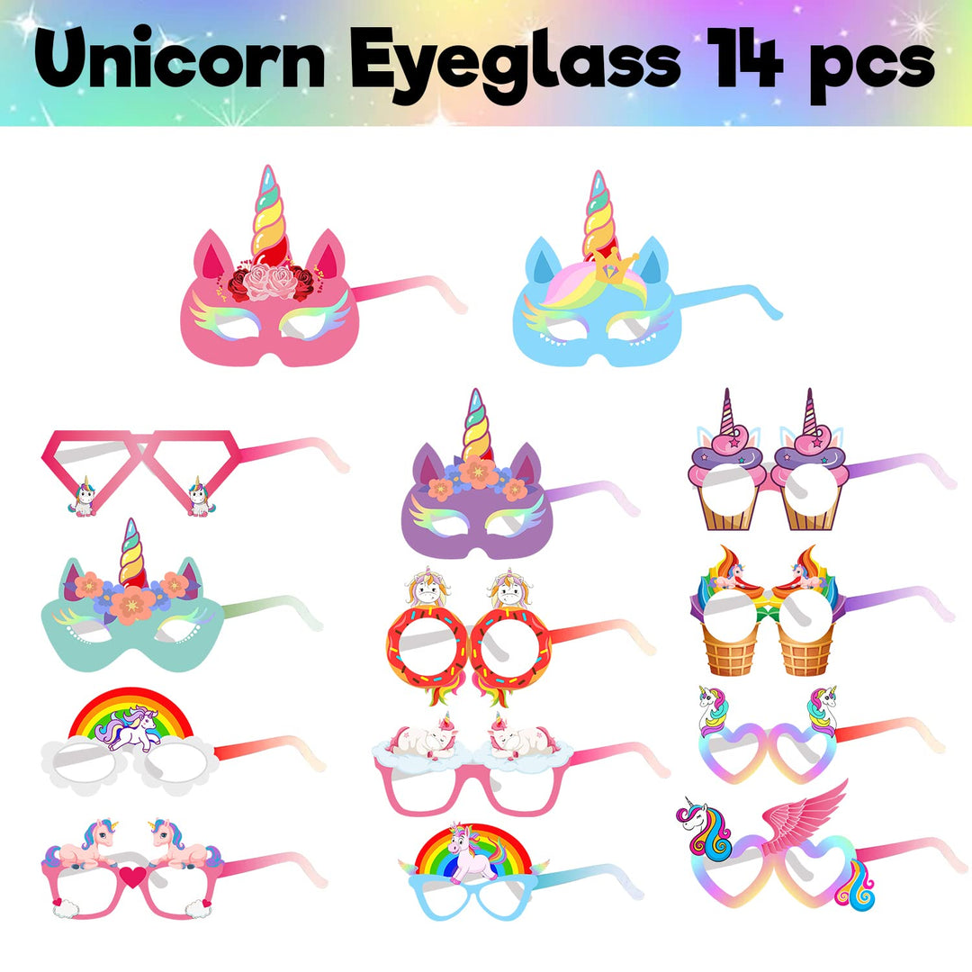 Party Propz Unicorn Theme Party Glasses - 14pcs Cute Unicorn Paper Glasses for Kids | Kids Birthday Favors | Party Accessories for Kids Birthday | Unicorn Theme Birthday Props