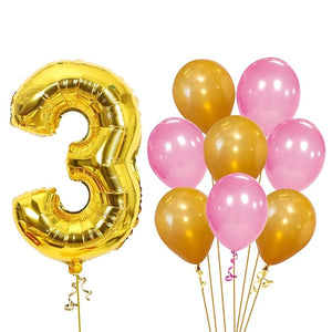 Party Propz 3rd Birthday Baby Girl Decoration Combo Number 1 Foil Balloon and Gold Pink Metallic Balloons Set 9Pcs for Kids Boy Party Supplies