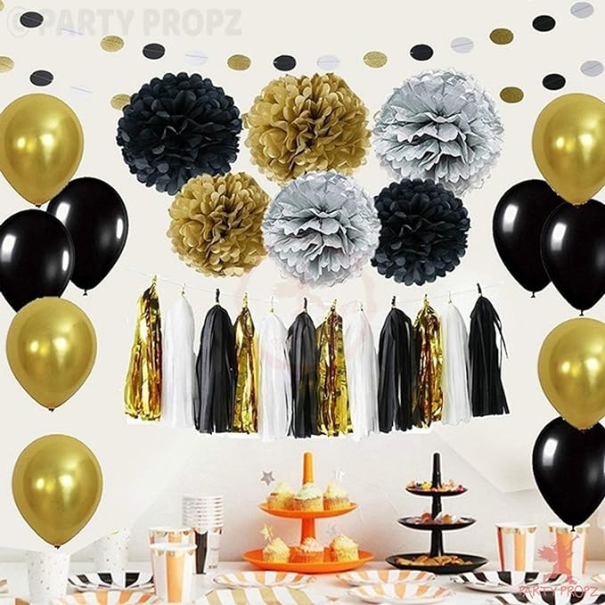 Party Propz Golden Paper Pom Pom 10" 9Pcs for Ceiling Hanging Decoration Home / 50 Birthday Parties / Golden Theme Decor