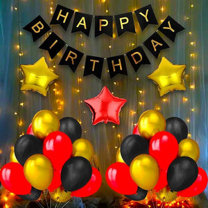 Party Propz Happy Birthday Decoration Kit Combo With Fairy Led Lights 45pcs Set Happy Birthday Bunting;Balloon; Star Foil; For Boys;Girls;Kids;Wife;Girl Friend;Woman;16th;18th;21st;30th Party Supplies