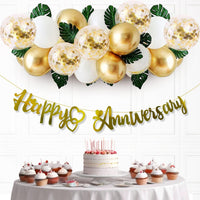 Golden Wedding Anniversary Decoration Items - 36 Pcs Golden Balloons & Artificial Leaves