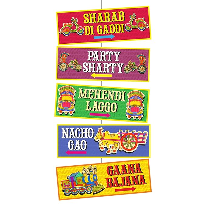 Party Propz Mehandi Decoration Items- 5Pcs Mehendi Door Decoration | Wedding Decoration Door Board (Cardstock) | Door Board Decoration for Mehendi Ceremony | Haldi Ceremony Decoration | Mehndi Welcome