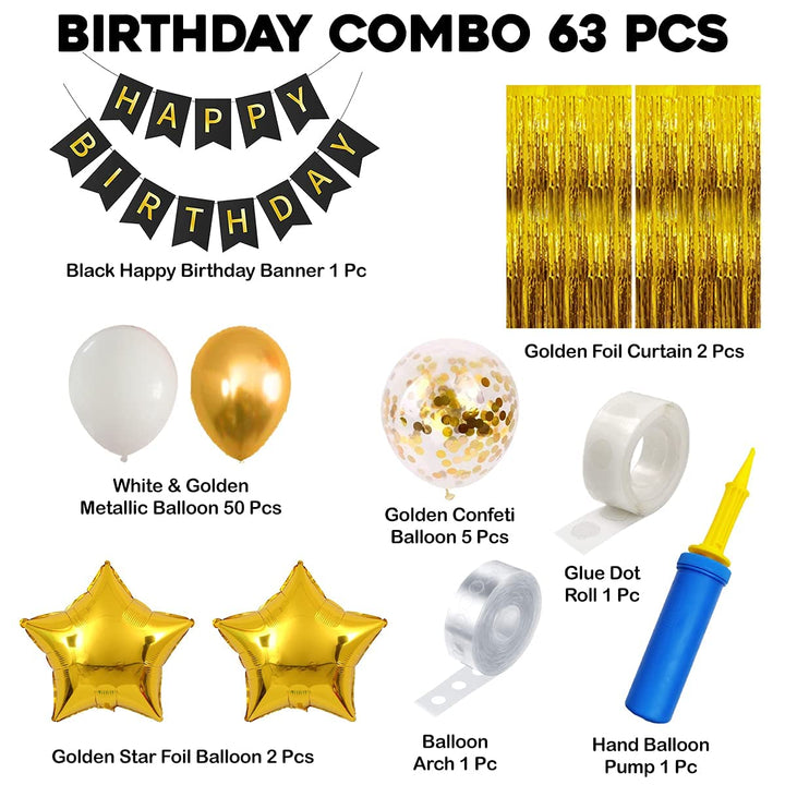 Party Propz Birthday Decoration Items - 63 Pcs, Happy Birthday Decoration For Kids, Adults | Birthday Decoration Items For Boy, Girl | Wife, Husband Birthday Decoration | Happy Birthday Decoration Kit