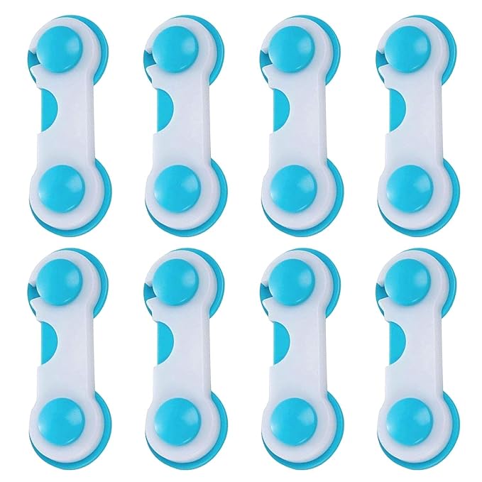 Party Propz Baby Infant Safety Locks for Drawer Fridge Cabinet (Set of 8, Blue)